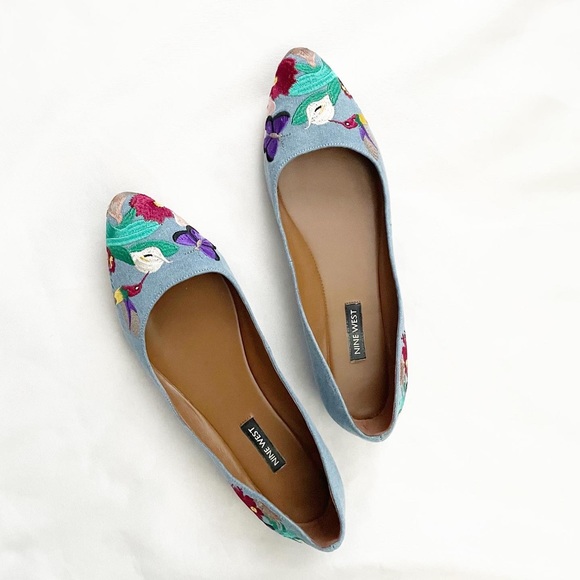 Nine West Shoes - Nine West Floral Denim Pointed Flats